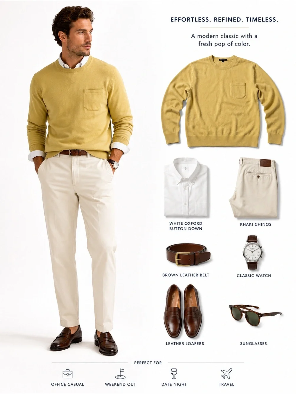 Banana Republic Men's Crewneck Pocket Sweater - Mustard Yellow